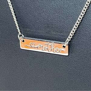 Mother Heart Bar Silver Tone Necklace 16-18"